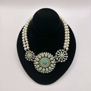 J. CREW Vintage Style Crystal & Pearl Statement Necklace